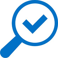Icon with magnifying glass with check mark